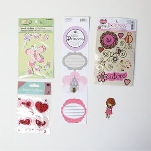 Set of scrapbooking materials new little princess girl pink stickers wooden cut